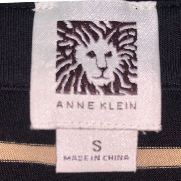 Anne Klein V-Neck Zip Front Long Sleeve Top Tan and Black Stripe Sweater Size S - Picture 9 of 10